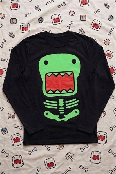 Siyah Skeleton Fosforlu Domo Kun Halloween Unisex Sweatshirt