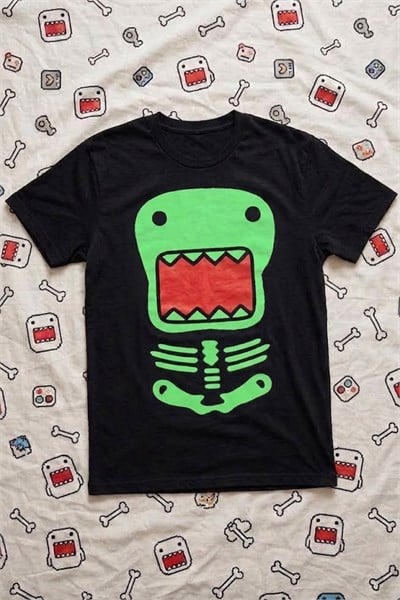 Siyah Skeleton Fosforlu Domo Kun Halloween Unisex T-Shirt
