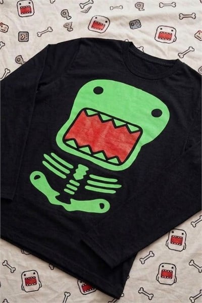 Siyah Skeleton Fosforlu Domo Kun Halloween Unisex Sweatshirt