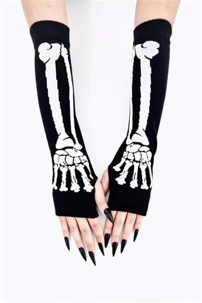Siyah Skeleton Hand Gotik Kesik Parmak Kolluk