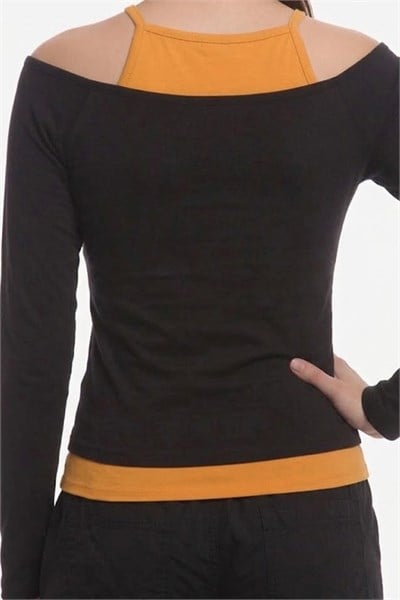Siyah Skeleton Pumpkin Ekli Gotik Halloween Y2K Uzun Kollu Crop