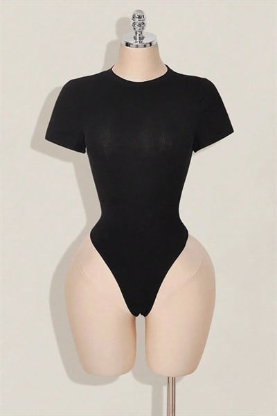 Siyah Skull Ambition Gotik Rose Transparan Kısa Kollu Çıtçıtlı Body