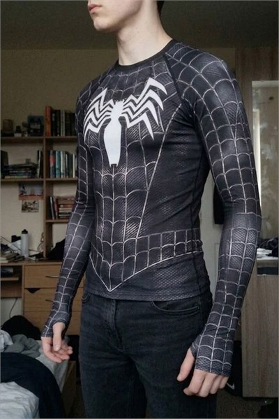 Siyah Spider Man Unisex Uzun Kollu T-Shirt