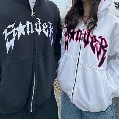 Siyah Spider Sırt Baskılı Kalın Kumaş Kapüşonlu Unisex Hırka 