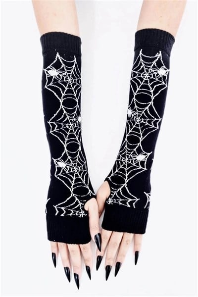 Siyah Spider Web Gotik Kesik Parmak Kolluk