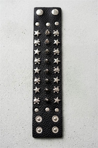 Siyah Star Skull Dikenli Üç Şerit Gotik Bileklik