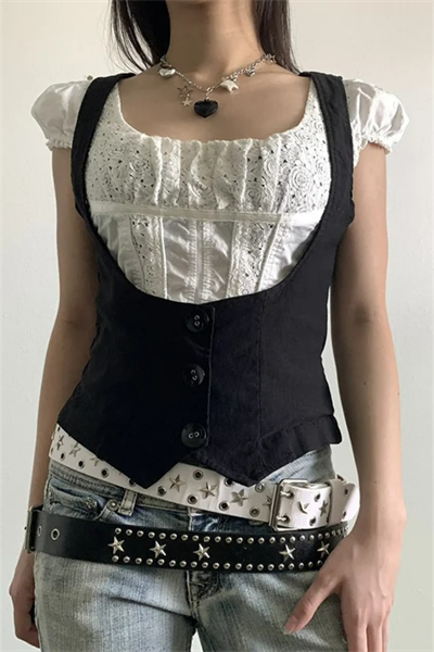 Siyah Steampunk Racerback Gotik Y2K Yelek