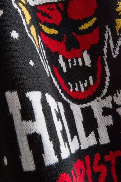 Siyah Stranger Things Hellfire Club Christmas HO! HO! HO! Oversize Unsiex Kazak