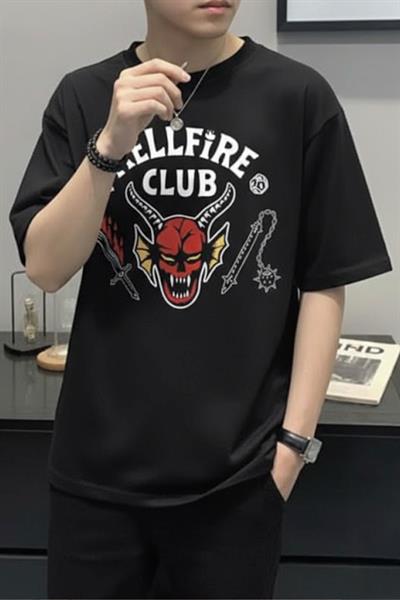 Siyah Stranger Things Hellfire Club Unisex T-Shirt 