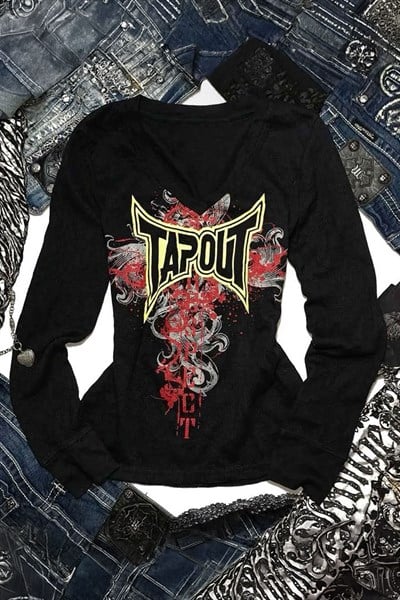 Siyah Tapout Gotik Y2K Uzun Kollu Crop