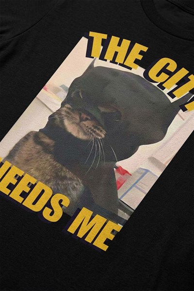 Siyah The City Needs Me Batman Cat Y2K Unisex T-Shirt