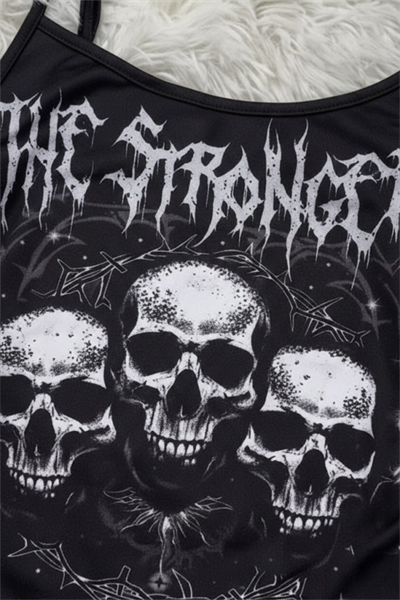 Siyah The Stronger Gotik Y2K Askılı Crop