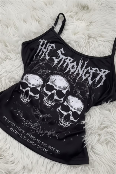Siyah The Stronger Gotik Y2K Askılı Crop
