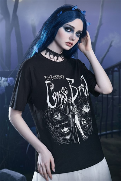 Siyah Tim Burton Corpse Bride Gotik Y2K Unisex T-Shirt