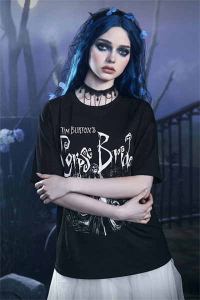 Siyah Tim Burton Corpse Bride Gotik Y2K Unisex T-Shirt