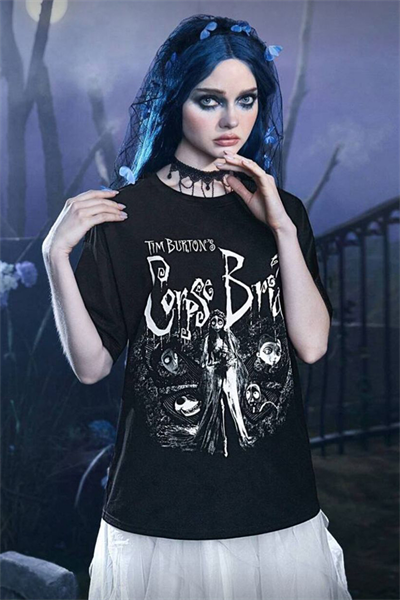 Siyah Tim Burton Corpse Bride Gotik Y2K Unisex T-Shirt