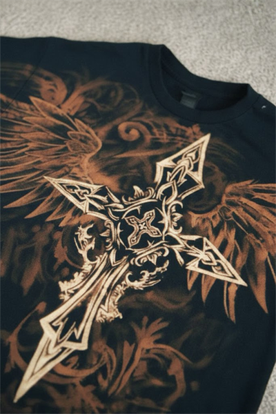 Siyah Vintage Aesthetic Winged Cross Y2K Unisex T-Shirt