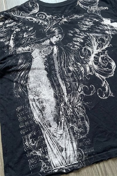 Siyah Vintage Angel Affliction Cyber Grunge Unisex T-shirt