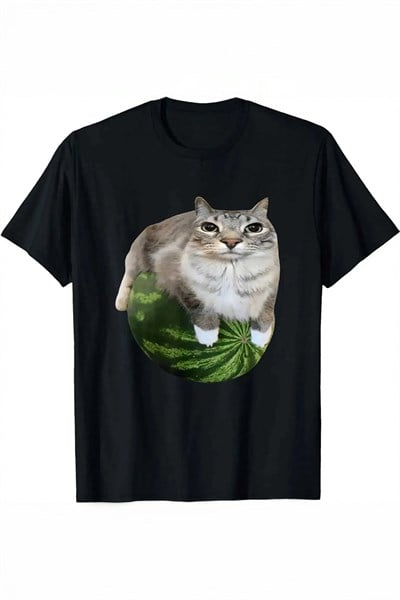Siyah Watermelon Cat Meme Unisex T-Shirt
