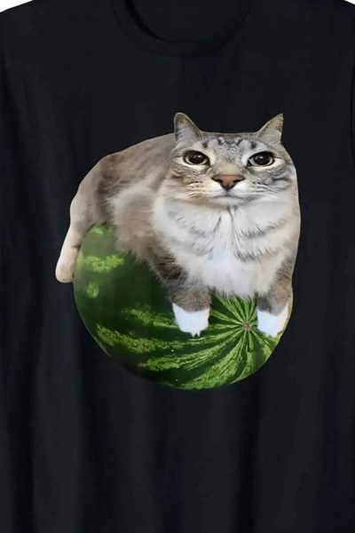 Siyah Watermelon Cat Meme Unisex T-Shirt