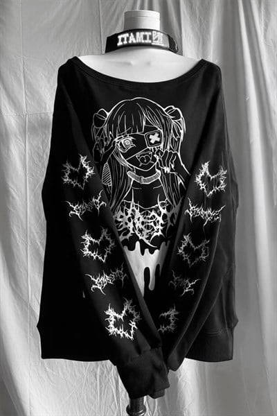 Siyah Yami Kawai Anime Y2K Sweatshirt
