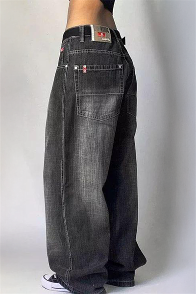 Siyah Yıkamalı Harajuku Baggy Y2K Pantolon
