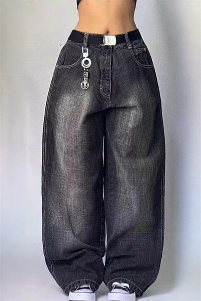 Siyah Yıkamalı Harajuku Baggy Y2K Pantolon