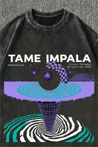 Siyah Yıkamalı Tame Impala Vintage Y2K Unisex T-Shirt
