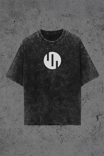 Siyah Yıkamalı Viltrumite Baskılı Acid Wash Unisex T-Shirt