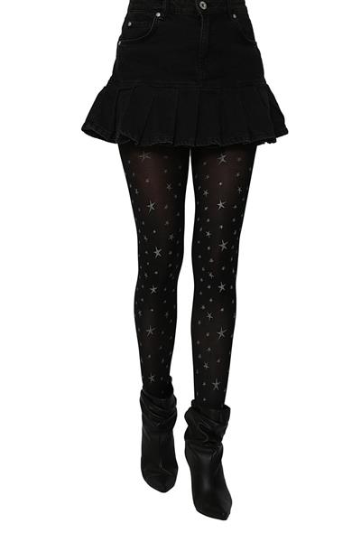 Siyah Yıldız Desenli Transparan Külotlu Çorap