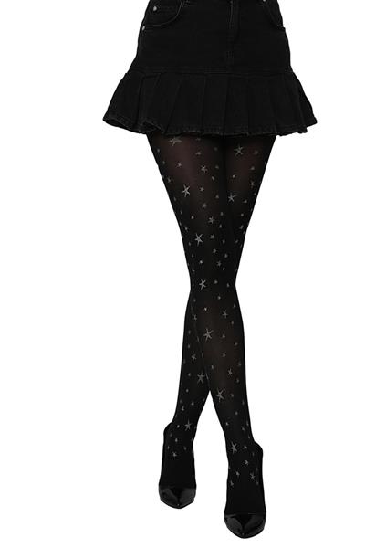 Siyah Yıldız Desenli Transparan Külotlu Çorap