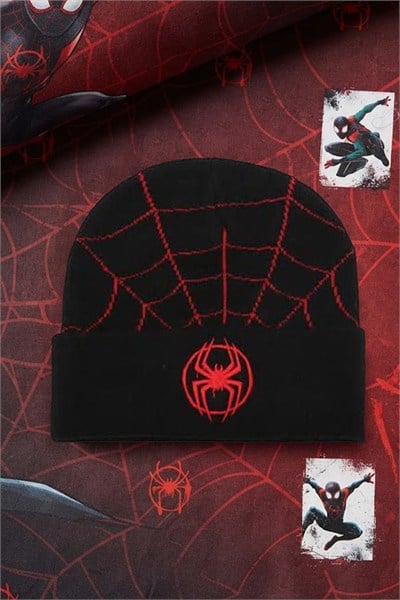 Syah Spider Man Örümcek Ağlı Unisex Bere