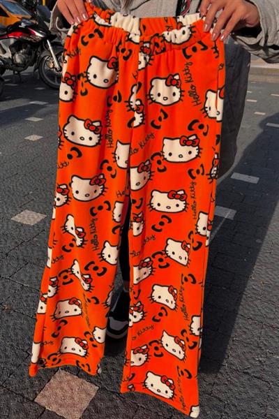 Turuncu Hello Kitty Collage Halloween Peluş Eşofman