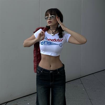 Yeni Beyaz Speedster Racing Kısa Kollu Crop