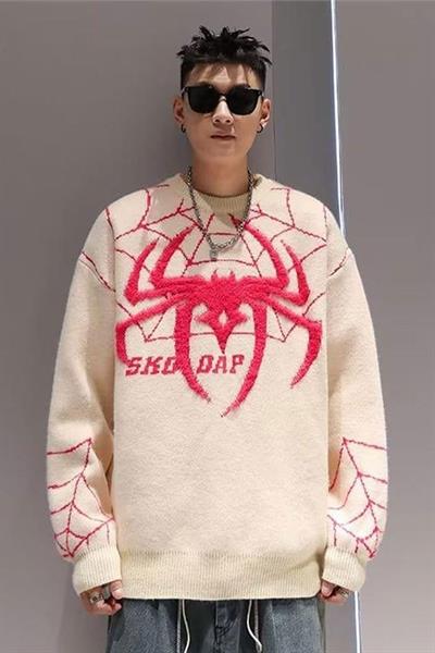 Yeni Beyaz Spider-Man Örümcek Ağı Oversize Kazak 