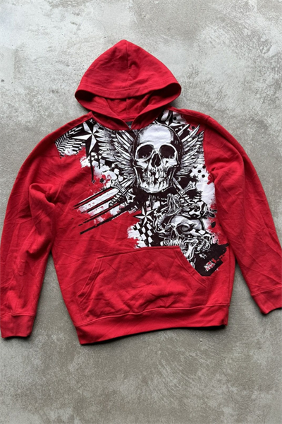 Kırmızı Affliction Ancient Skull And Dagger Kapüşonlu Unisex Sweatshirt