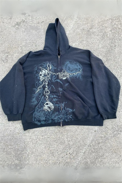 Yeni Siyah Gallows Skulls Y2K MMA Cyber Grunge Kapüşonlu Unisex Hırka