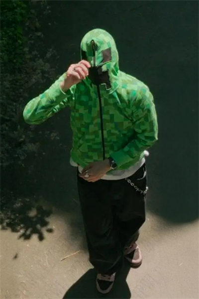 Yeşil Creeper Y2K Unsiex Kapüşonlu Hırka