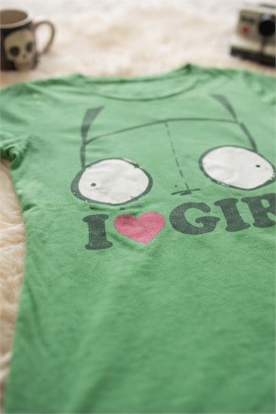 Yeşil I Love Invader Zim GIR Y2K Kısa Kollu Crop