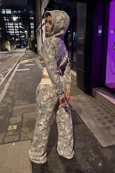 Yeşil Kamuflaj Juicy Grunge Lastikli Crop Hırka Alt-Üst Takım