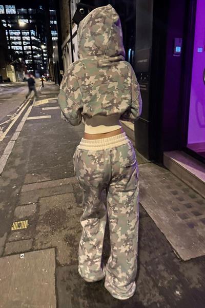 Yeşil Kamuflaj Juicy Grunge Lastikli Crop Hırka Alt-Üst Takım
