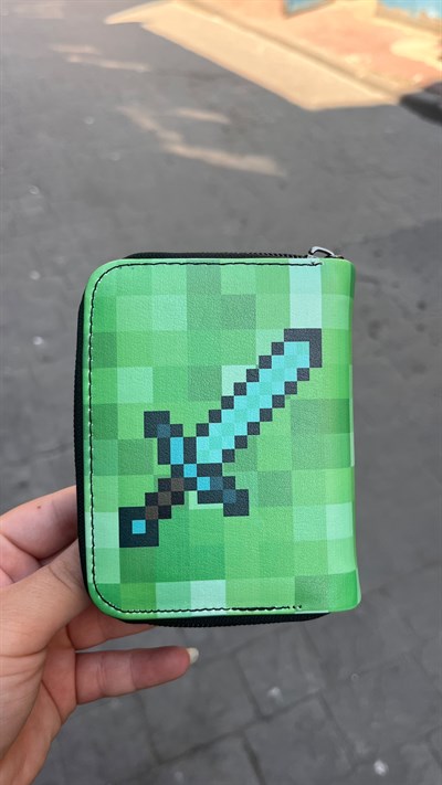 Yeşil Minecraft Creeper Elmas Kılıç Unisex Cüzdan