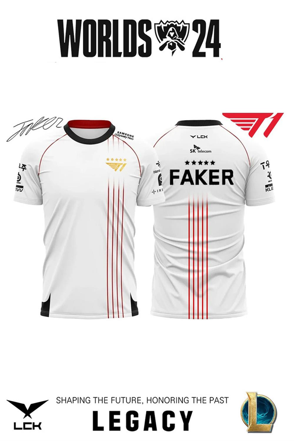Beyaz Faker 2024 T1 Championship Team Jersey E-sports Forma Unisex