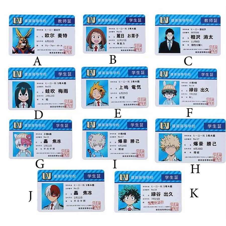 Anime  My Hero Academia Pvc Kimlik Kartları