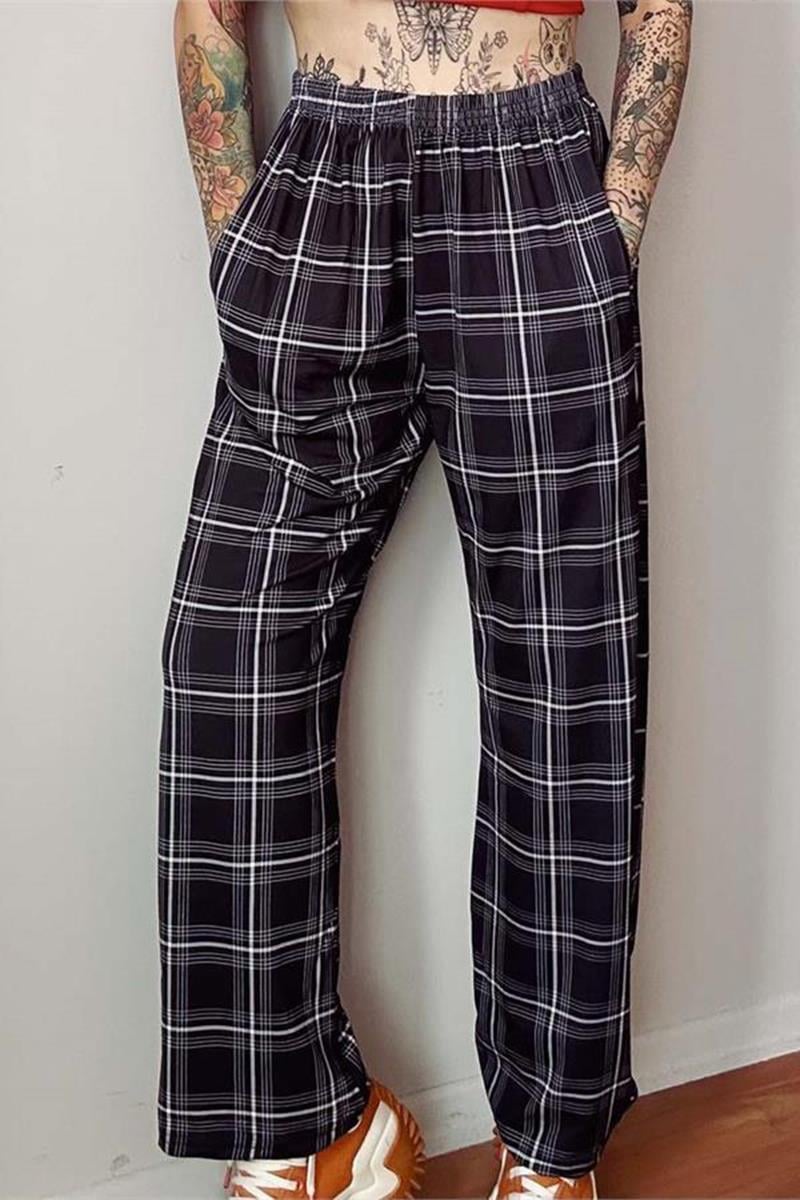 Anime Harajuku Street Siyah Beyaz Kareli Rahat Unisex Eşofman