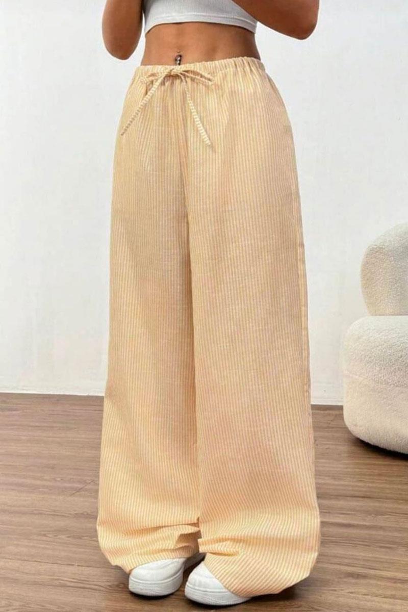 Bej Çizgili Beli Lastikli Harajuku Eşofman