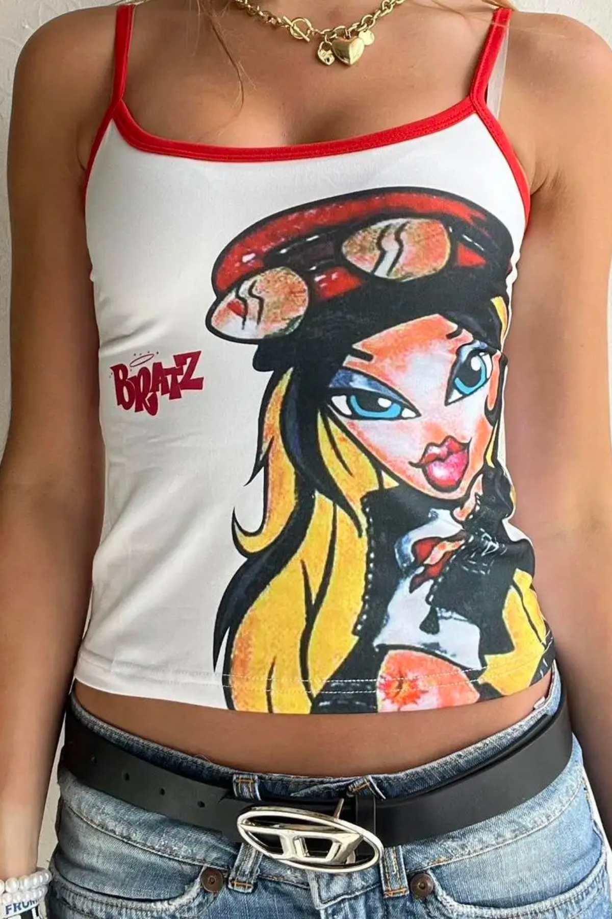 Beyaz Bratz Kırmızı Askılı Crop