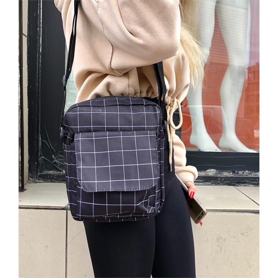 Beyaz Çizgili Siyah Ayarlanabilir Çapraz Çanta