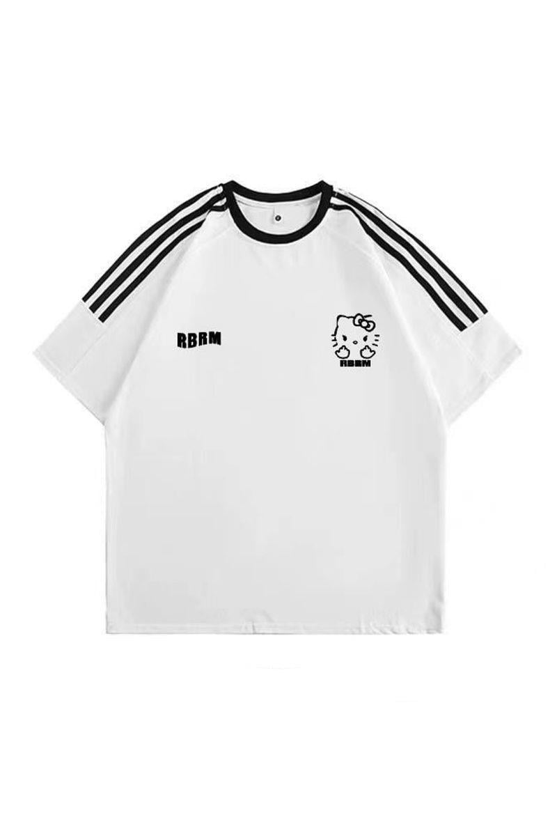 Beyaz Hello Kitty Şeritli Rbrm Unisex T-shirt