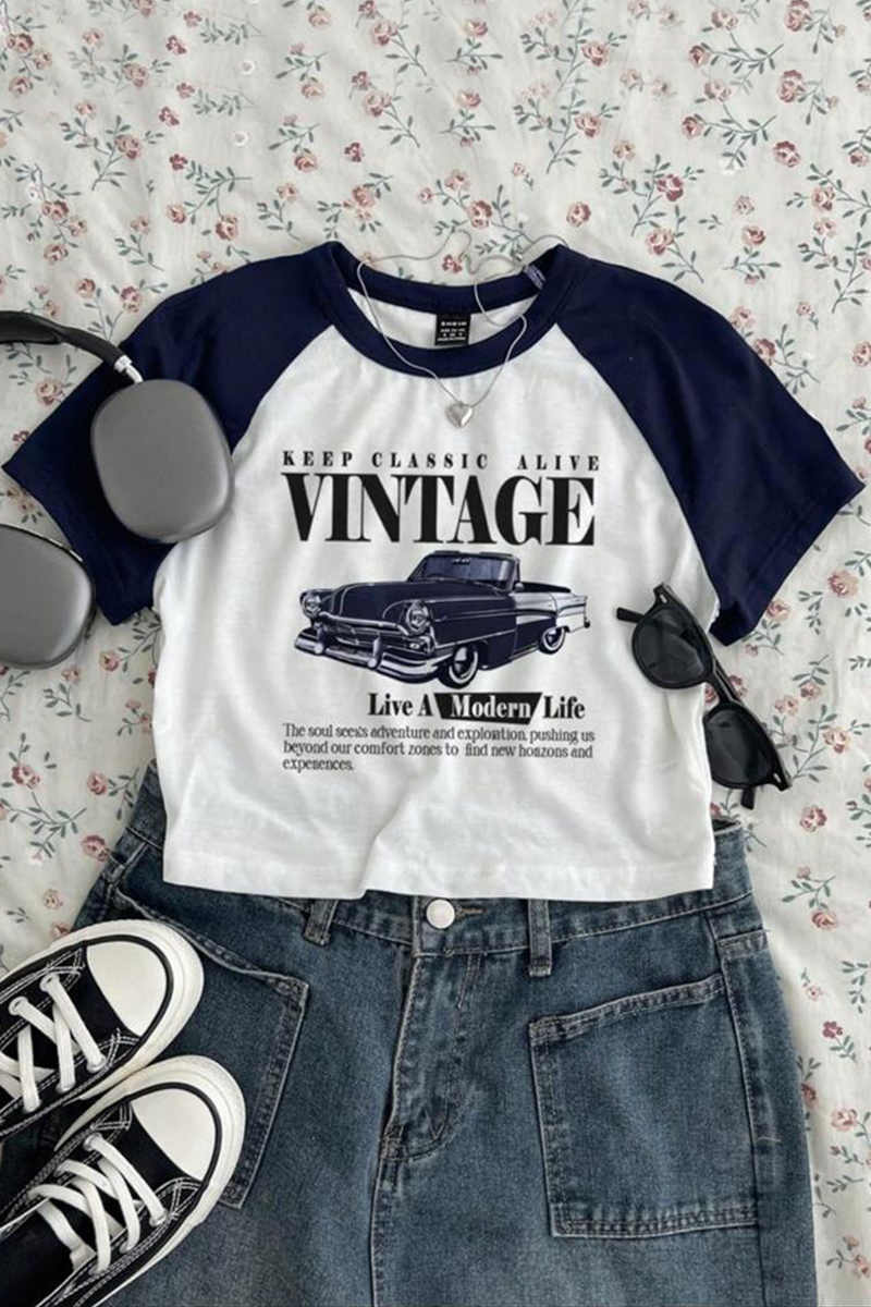 Beyaz Keep Classic Alive Vintage  Kısa Kollu Crop